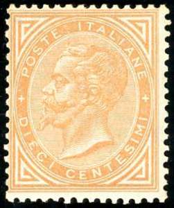 1866 - 10 cent. giallo ocra, De La Rue, ... 