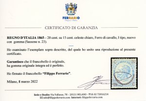 1865 - 20 cent. su 15 cent. Ferro ... 