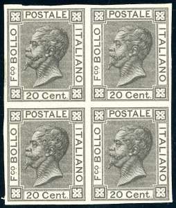 1867 - 20 cent. azzurro, prova di stampa in ... 