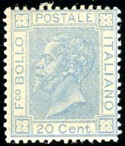 1867 - 20 cent. celeste chiaro, tiratura di ... 