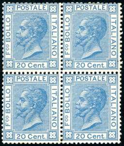 1867 - 20 cent. azzurro, tiratura di Torino ... 