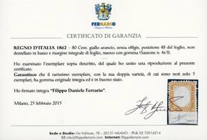 1862 - 80 cent. giallo arancio, ... 