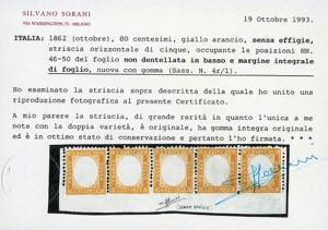 1862 - 80 cent. giallo arancio, ... 