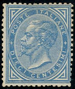 1877 - 10 cent. azzurro (27), buona ... 