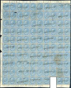 1877 - 10 cent. azzurro (27), foglio quasi ... 