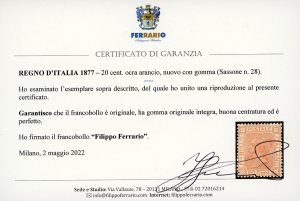 1877 - 20 cent. ocra arancio (28), ... 