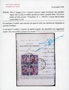 1901 - 5 lire carminio e azzurro ... 