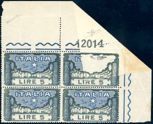 1923 - 5 lire Marcia su Roma, blocco di ... 