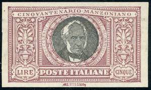 1923 - 5 lire Manzoni, non dentellato ... 