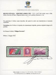 1933 - 5,25  44,75 lire Trittico ... 