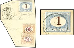 1870 - 1 lira azzurro chiaro e bruno, doppia ... 