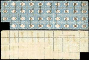 1870 - 10 lire azzurro e bruno (14), blocco ... 