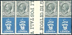 1924 - 15 cent. Bitter Campari (1), striscia ... 