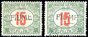 FIUME SEGNATASSE 1918 - 15 f., soprastampa a ... 