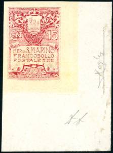 1910 - 15 cent. rosa Stemma, carta ... 
