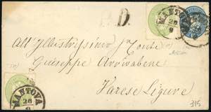 1864 - 3 soldi verde, dent. 14, due ... 