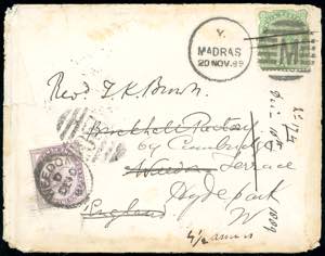 1889 - INDIA/GREAT BRITAIN - Redirected with ... 