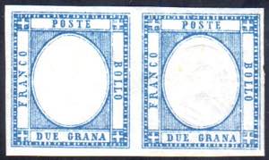 1861 - 2 grana azzurro, coppia orizzontale ... 