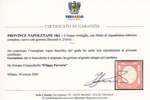 1861 - 5 grana vermiglio, filetto ... 