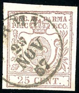 1857 - 25 cent. bruno lilla (10), usato, ... 