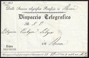 1858 - Busta per dispaccio telegrafico da ... 