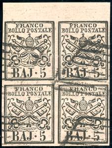 1852 - 5 baj rosa chiaro (6), blocco di ... 