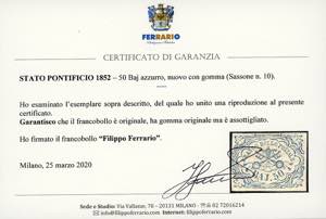 1852 - 50 baj azzurro (10), gomma ... 