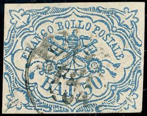 1852 - 50 baj azzurro (10), usato con ... 