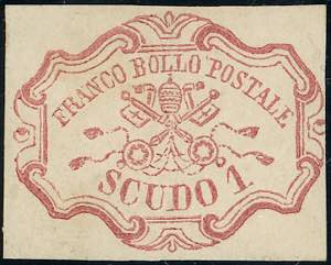 1852 - 1 scudo rosa carminio (11), gomma ... 