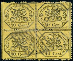 1868 - 40 cent. giallo (29b), blocco di ... 