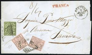 1855 - 5 baj rosa vivo, falso per posta di ... 