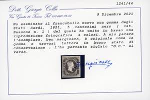 1851 - 5 cent. nero (1), ben ... 