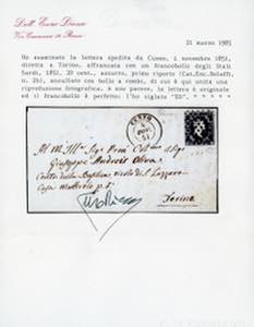 1851 - 20 cent. azzurro scuro, I ... 
