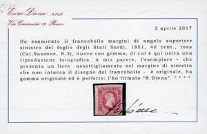 1851 - 40 cent. rosa (3), nuovo, ... 