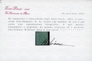 1853 - 5 cent. verde (4), nuovo, ... 