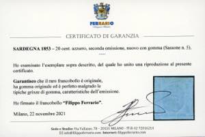 1853 - 20 cent. azzurro (5), ... 