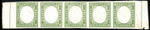 1863 - 5 cent. verde (13Ea), striscia ... 