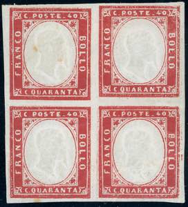 1860 - 40 cent. rosso (16C), blocco di ... 