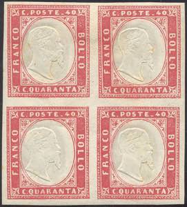 1862 - 40 cent. rosa carminio (16E), blocco ... 