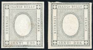 1861 - 1 e 2 cent. grigio nero per stampati ... 