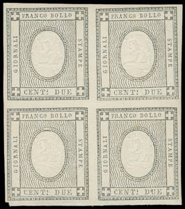 1861 - 2 cent. grigio nero (20), blocco di ... 
