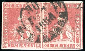 1851 - 1 crazia carminio chiaro su grigio ... 