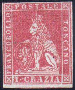 1851 - 1 crazia carminio su grigio (4d), ... 