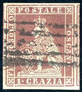 1851 - 1 crazia carminio bruno su grigio ... 