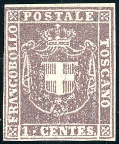 1860 - 1 cent. violetto bruno (17), nuovo ... 
