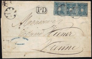 1861 - 20 cent. azzurro (20), striscia di ... 