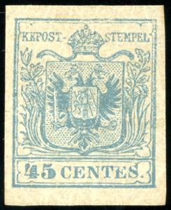 LOMBARDO VENETO 1852 - 45 cent. azzurro ... 