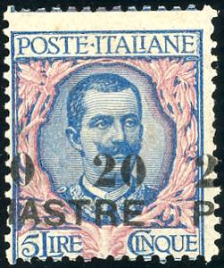 COSTANTINOPOLI 1908 - 20 pi. su 5 lire, III ... 