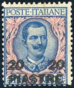 COSTANTINOPOLI 1908 - 20 piastre su 5 lire, ... 