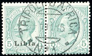 1912 - 5 cent. Leoni, coppia orizzontale di ... 